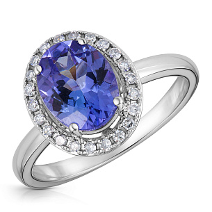 Кольцо из белого золота с танзанитом и бриллиантами