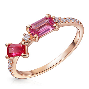 Кольцо из красного золота с бриллиантами, сапфиром