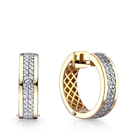 Серьги с английским замком из желтого золота с фианитом