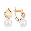 Серьги с английским замком из красного золота с жемчугом