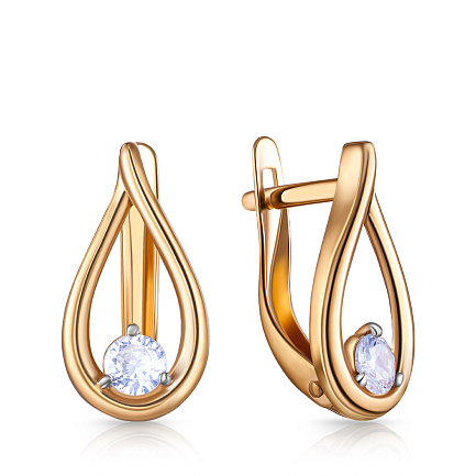 Серьги с английским замком из красного золота с фианитом