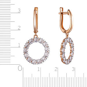 Серьги с английским замком из красного золота с фианитом