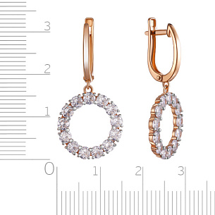 Серьги с английским замком из красного золота с фианитом