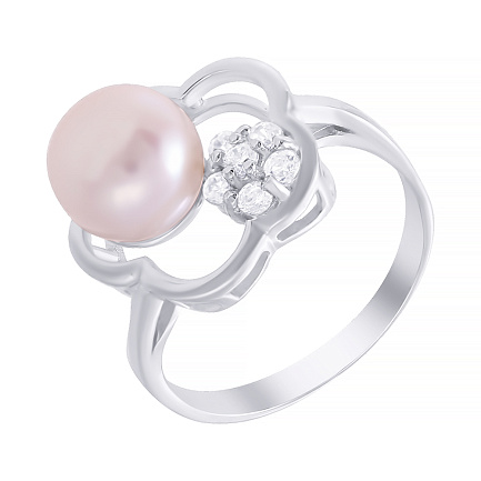 Кольцо из серебра с жемчугом, фианитом