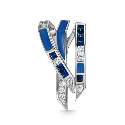 Подвеска из белого золота с бриллиантами, сапфирами