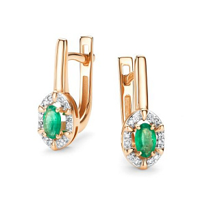 Серьги с английским замком из красного золота с бриллиантом