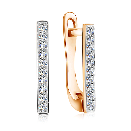 Серьги с английским замком из красного золота с фианитом