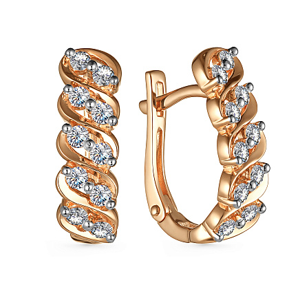 Серьги с английским замком из красного золота с бриллиантами