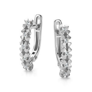 Серьги с английским замком из белого золота с бриллиантом