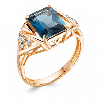 Кольцо из красного золота с бриллиантами, топазом