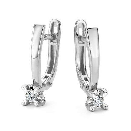 Серьги с английским замком из белого золота с бриллиантами