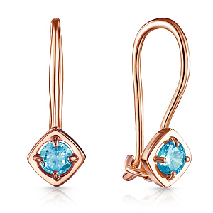 Серьги с французским замком из красного золота с фианитом