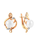 Серьги из красного золота с жемчугом, фианитом