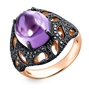 Кольцо из красного золота с бриллиантами, аметистом