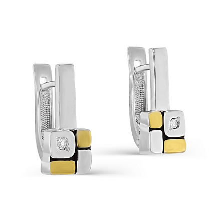 Серьги с английским замком из серебра с бриллиантами