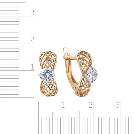 Серьги с английским замком из красного золота с фианитом