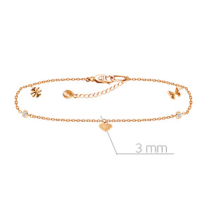 Браслет на ногу декоративный из красного золота с фианитом, плетение якорное