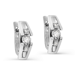 Серьги с английским замком из белого золота с бриллиантами