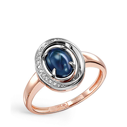 Кольцо из красного золота с бриллиантами, сапфиром