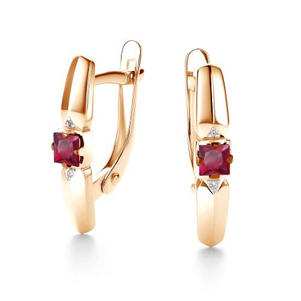 Серьги с английским замком из красного золота с бриллиантами