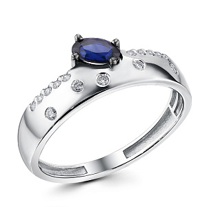 Кольцо из белого золота с бриллиантами, сапфиром