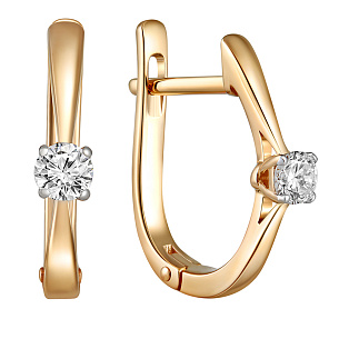 Серьги с английским замком из красного золота с бриллиантом