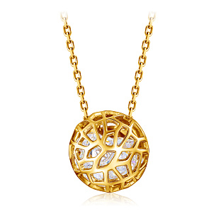 Колье из желтого золота с фианитом, плетение якорное