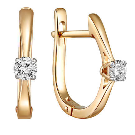 Серьги с английским замком из красного золота с бриллиантами