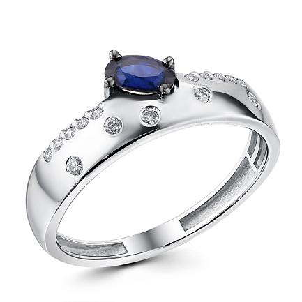 Кольцо из белого золота с бриллиантами, сапфиром