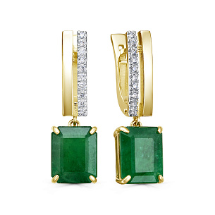 Серьги с английским замком из желтого золота с бриллиантами и изумрудами