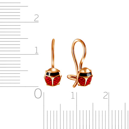 Серьги детские из красного золота с эмалью