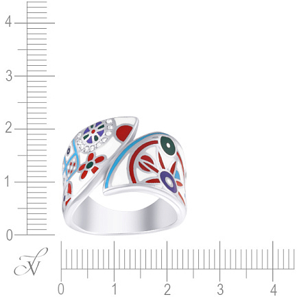 Кольцо из серебра с фианитом, эмалью