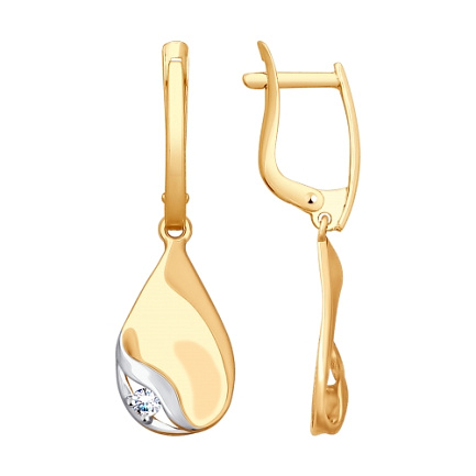 Серьги с английским замком из красного золота с фианитом