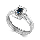 Кольцо из белого золота с бриллиантами, сапфиром