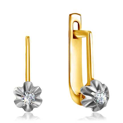 Серьги с английским замком из желтого золота с бриллиантами