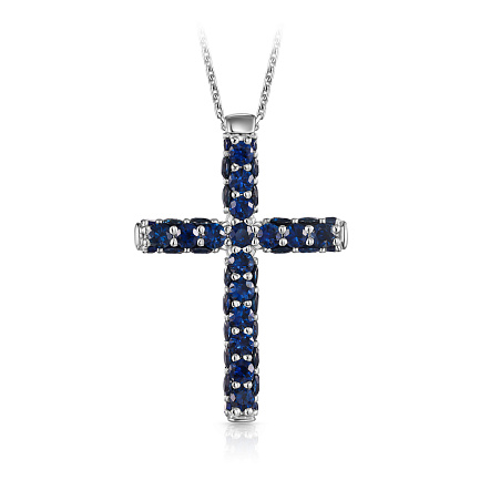 Колье из белого золота с сапфирами, плетение якорное