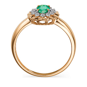 Кольцо из красного золота с изумрудом, бриллиантами