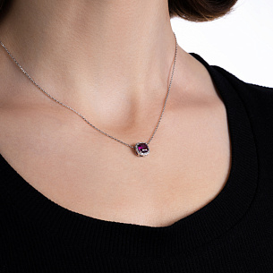 Колье из белого золота с родолитом, плетение якорное