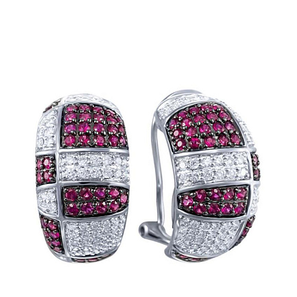 Серьги из белого золота с бриллиантами, рубинами