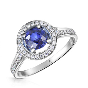 Кольцо из белого золота с бриллиантами, танзанитом