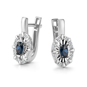 Серьги с английским замком из белого золота с сапфирами и бриллиантами