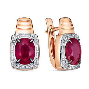 Серьги с английским замком из красного золота с рубином