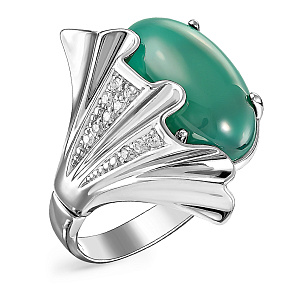 Кольцо из серебра с ониксом, фианитами