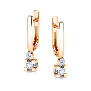 Серьги с английским замком из красного золота с бриллиантом