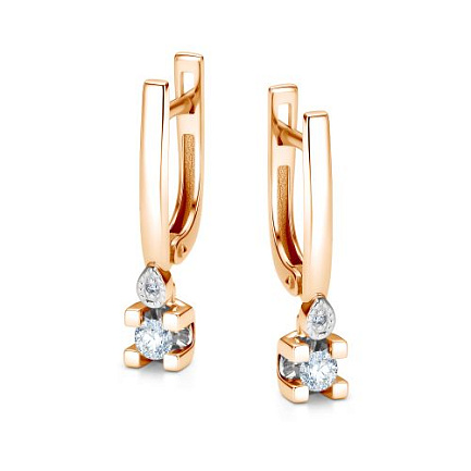 Серьги с английским замком из красного золота с бриллиантами