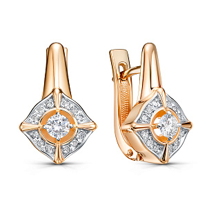 Серьги с английским замком из красного золота с бриллиантами