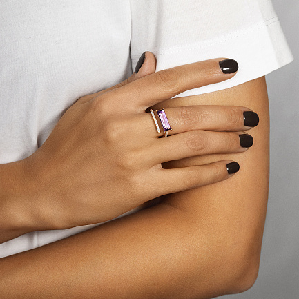 Кольцо из желтого золота с аметистом, бриллиантами