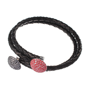 Браслет декоративный из серебра с фианитом, кожей