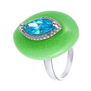Кольцо из серебра с фианитом, стеклом