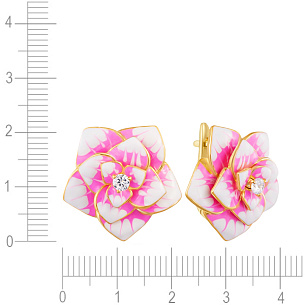 Серьги с английским замком из серебра с фианитом, эмалью